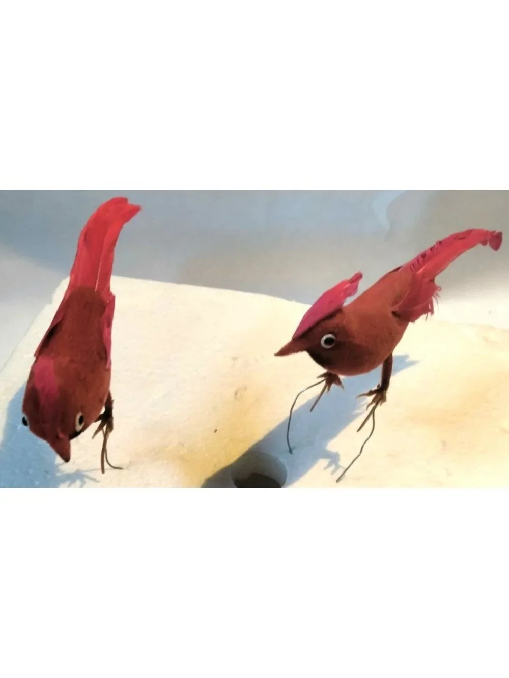 Red Cardinal Bird Figurine Feathers Wire Pick Crafts Lot 2